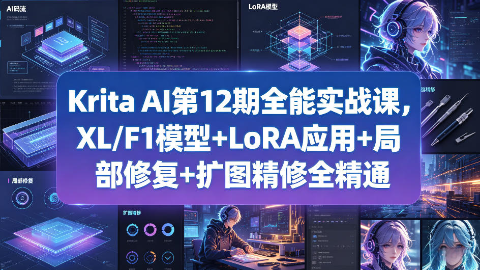 Krita AI第12期全能实战课,XL/F1模型+LoRA应用+局部修复+扩图精修全精通-项目资源网