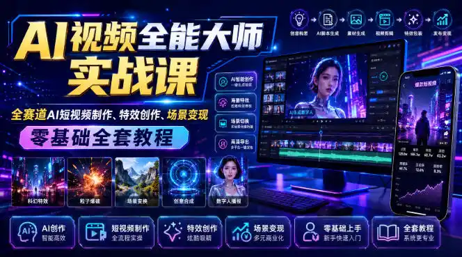 AI视频全能大师实战课|全赛道AI短视频制作、特效创作、场景变现零基础全套教程-项目资源网