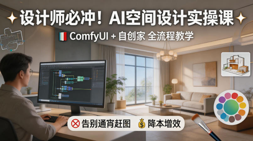 设计师必冲!AI空间设计实操课,ComfyUI+自创家全教学,告别通宵赶图,降本增效-项目资源网