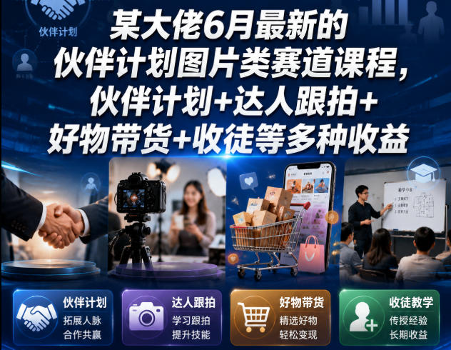 某大佬6月最新的伙伴计划图片类赛道课程,伙伴计划+达人跟拍+好物带货+收徒等多种收益
