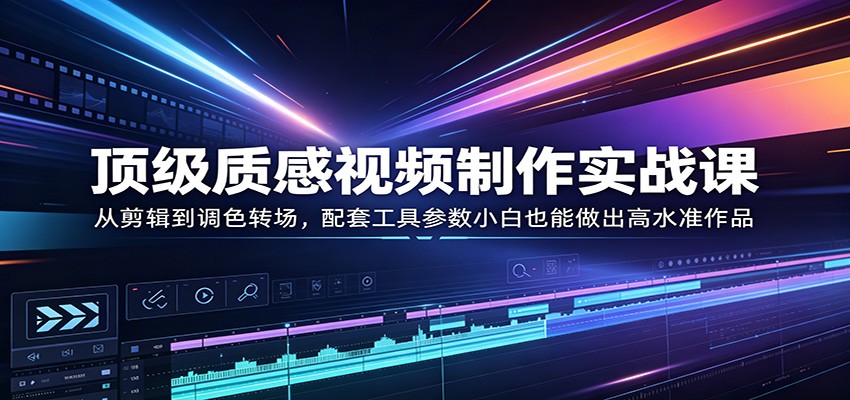 顶级质感视频制作实战课：从剪辑到调色转场，配套工具参数小白也能做出高水准作品-项目资源网