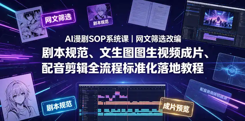 AI漫剧SOP系统课｜网文筛选改编、剧本规范、文生图图生视频成片、配音剪辑全流程标准化落地教程(更新0810)-项目资源网