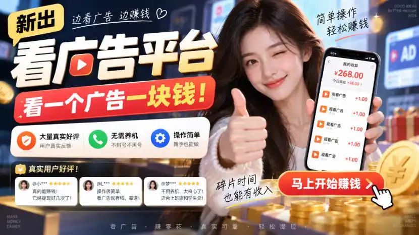 新出看广告平台,看一个广告一块钱,大量真实好评!无需养机、不会黑号,操作简单【揭秘】-项目资源网