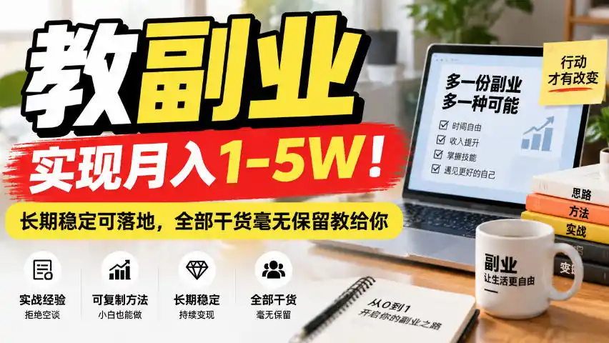 “教副业”实现月入1-5W!长期稳定可落地,全部干货毫无保留教给你【揭秘】-项目资源网