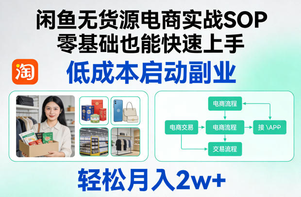 闲鱼无货源电商实战SOP，零基础也能快速上手，低成本启动副业，轻松月入2w+-项目资源网