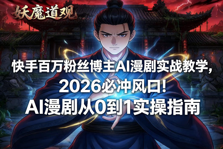 快手百万粉丝博主AI漫剧实战教学，2026必冲风口！AI漫剧从0到1实操指南-项目资源网