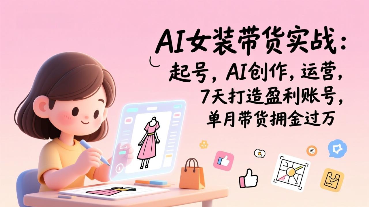 AI女装带货实战:起号,AI创作,运营,7天打造盈利账号,单月带货佣金过万-项目资源网