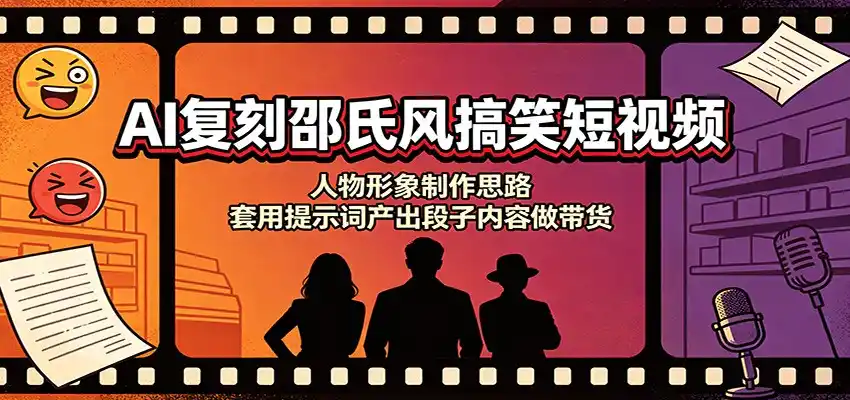 AI复刻邵氏风搞笑短视频：人物形象制作思路，套用提示词产出段子内容做带货-项目资源网