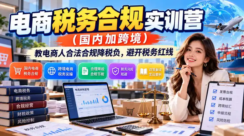 电商税务合规实训营(国内加跨境)，教电商人合法合规降税负，避开税务红线-项目资源网