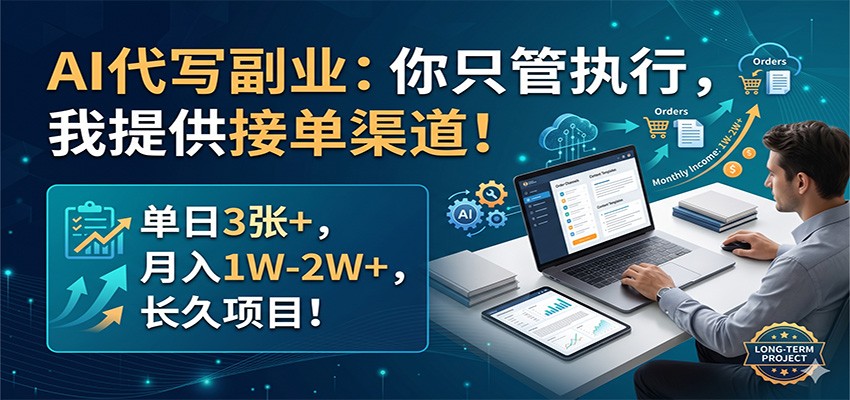 AI代写副业：你只管执行，我提供接单渠道！单日3张+，月入1W-2W+，长久项目-项目资源网