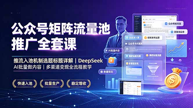 公众号矩阵流量池推广全套课，推流入池机制选题标题详解，DeepSeek AI批量做内容，多渠道变现全流程教学-项目资源网