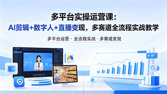 某团队多平台实操运营课-更新26年4月20：AI剪辑+数字人+直播变现，多赛道全流程实战教学-项目资源网
