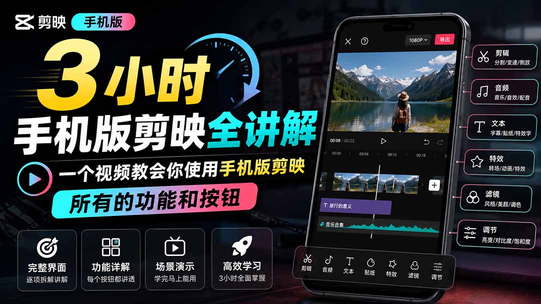 3小时手机版剪映全讲解，一个视频教会你使用手机版剪映，所有的功能和按钮-项目资源网