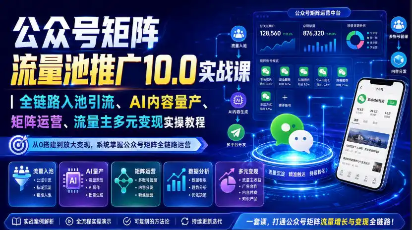 公众号矩阵流量池推广10.0实战课｜全链路入池引流、AI内容量产、矩阵运营、流量主多元变现实操教程-项目资源网