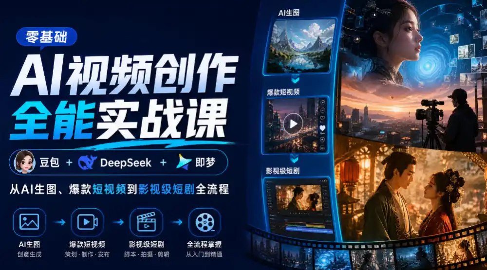 零基础AI视频创作全能实战课|豆包+DeepSeek+即梦,从AI生图、爆款短视频到影视级短剧全流程-项目资源网