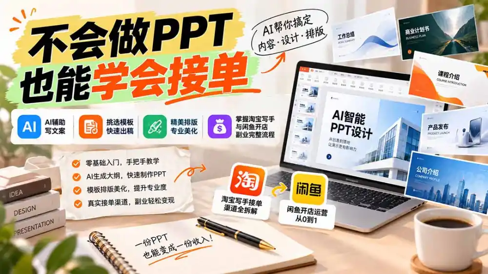 不会做PPT也能学会接单：AI辅助写文案、挑模板、做排版，掌握淘宝写手与闲鱼开店副业完整流程-项目资源网