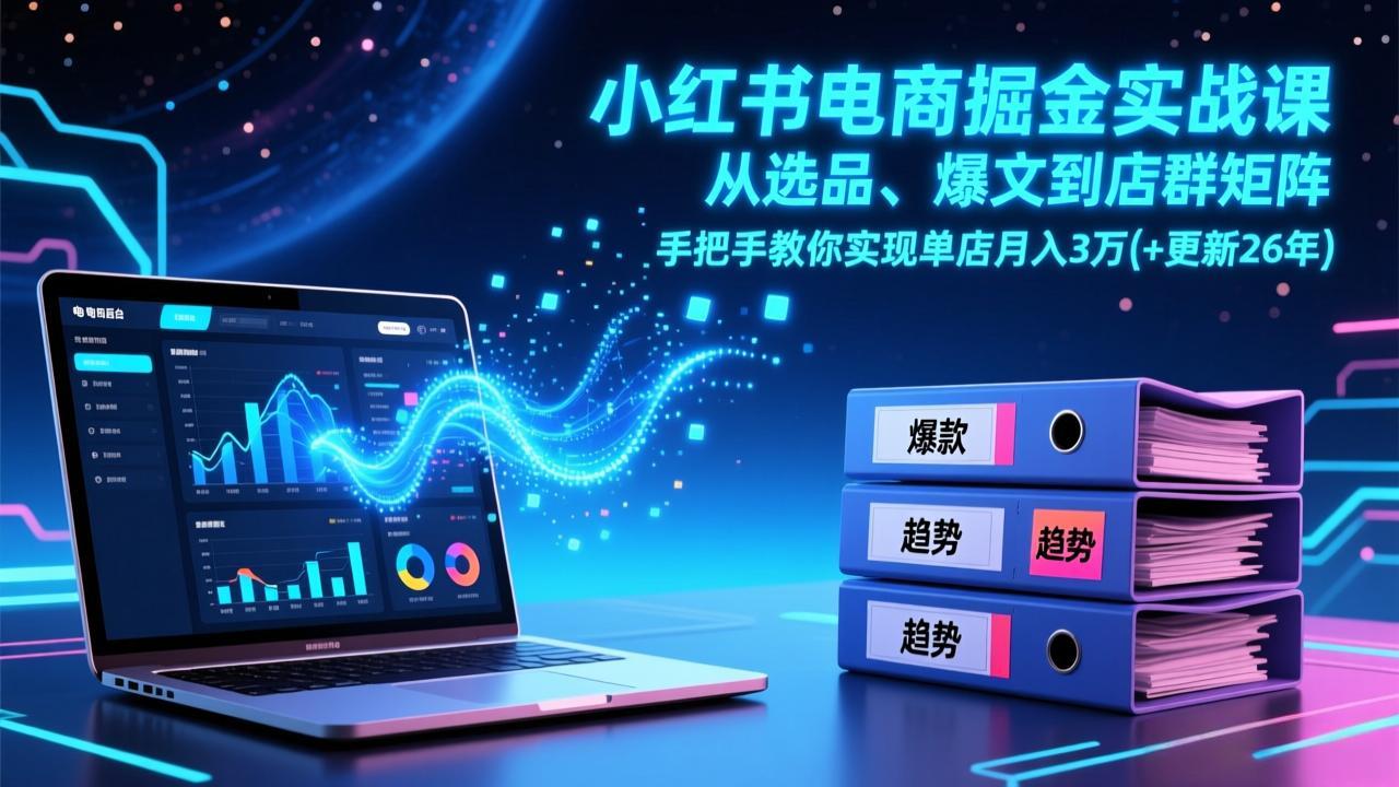 小红书电商掘金实战课，从选品、爆文到店群矩阵，手把手教你实现单店月入3万+(更新26年-项目资源网