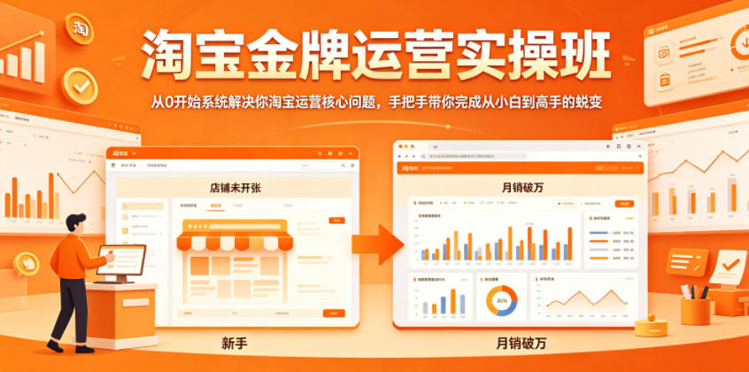 淘宝金牌运营实操班,从0开始系统解决你淘宝运营核心问题,手把手带你完成从小白到高手的蜕变-项目资源网