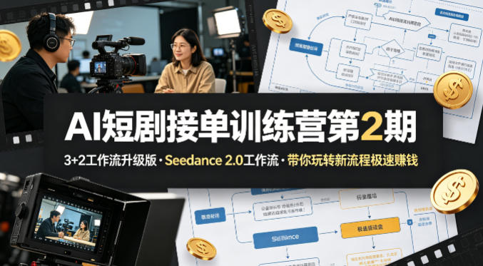 AI短剧接单训练营第2期，3+2工作流升级版，Seedance 2.0工作流，带你玩转新流程极速賺钱-项目资源网
