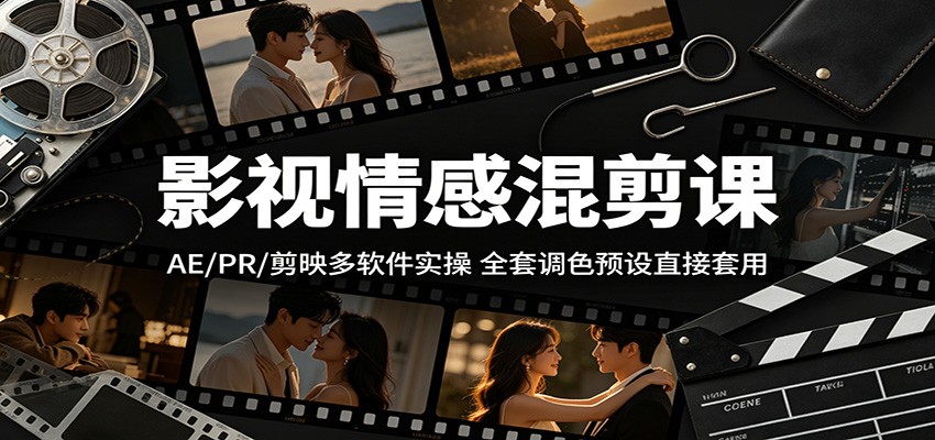 影视情感混剪课：AE/PR/剪映多软件实操，全套调色预设直接套用-项目资源网