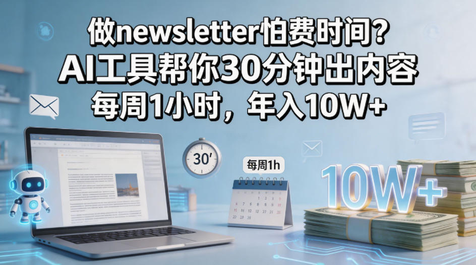 做newsletter怕费时间?AI工具帮你30分钟出内容,每周1小时,年入10W+!【原创双语字幕】-项目资源网