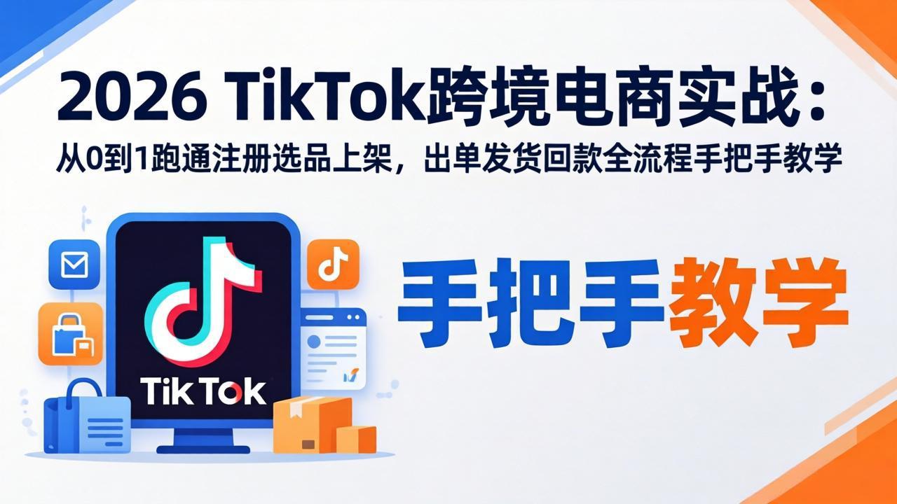 2026TikTok跨境电商实战：从0到1跑通注册选品上架，出单发货回款全流程手把手教学-项目资源网