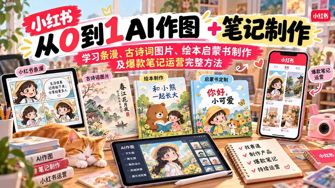 2026小红书AI内容创作从0到1-更新1009：学习条漫、古诗词图片、绘本启蒙书制作及爆款笔记运营完整方法-项目资源网