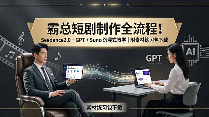 霸总短剧制作全流程！Seedance2.0 + GPT + Suno 沉浸式教学｜附素材练习包下载-项目资源网