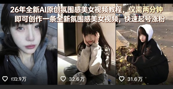 26年全新AI原创氛围感美女视频教程，仅需两分钟即可创作一条全新氛围感美女视频，快速起号涨粉-项目资源网