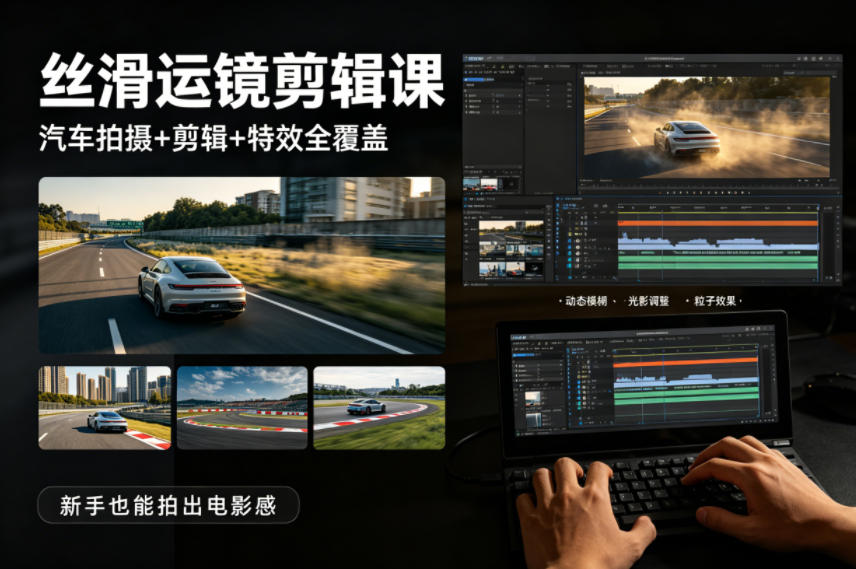 大叔丝滑运镜剪辑课，汽车拍摄+剪辑+特效全覆盖，新手也能拍出电影感-项目资源网