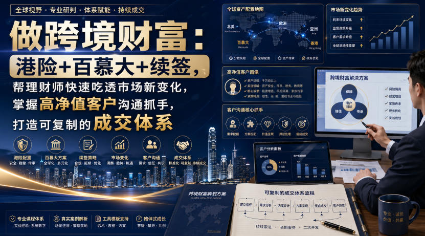 做跨境财富：港险+百慕大+续签，帮理财师快速吃透市场新变化，掌握高净值客户沟通抓手，打造可复制的成交体系-项目资源网