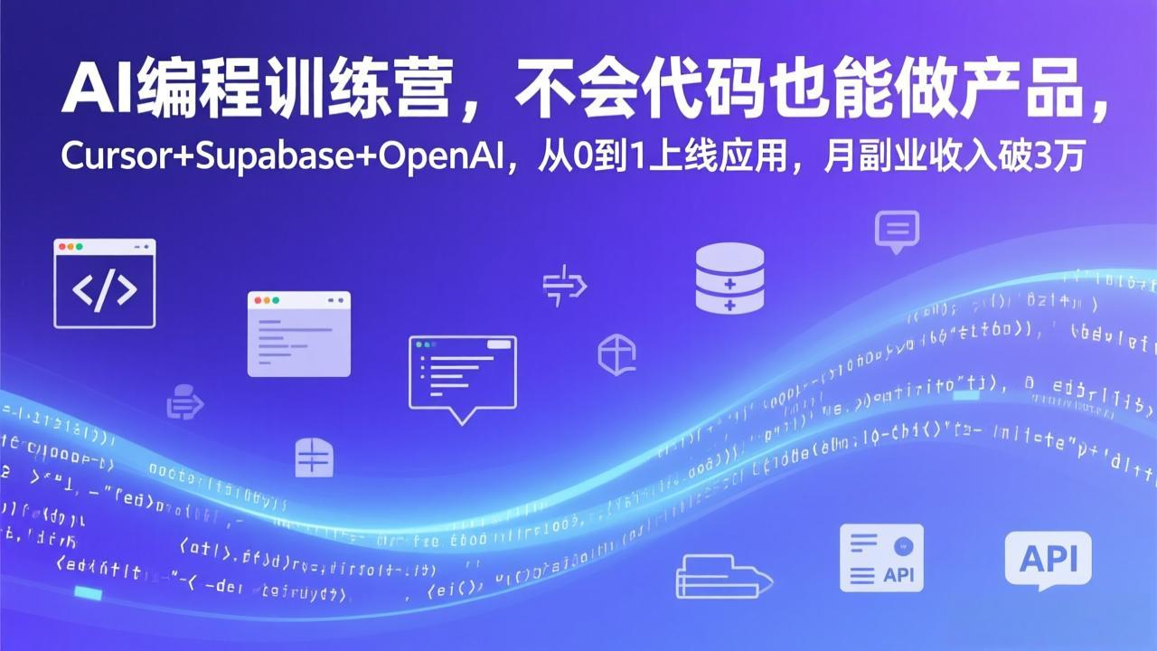 AI编程训练营，不会代码也能做产品，Cursor+Supabase+OpenAI，从0到1上线应用，月副业收入破3万-项目资源网