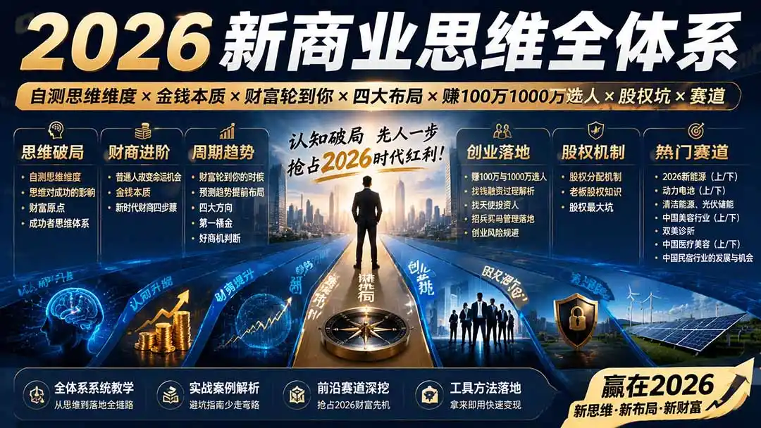 2026新商业思维全体系:自测思维维度×金钱本质×财富轮到你×四大布局×赚100万1000万选人×股权坑×赛道-项目资源网