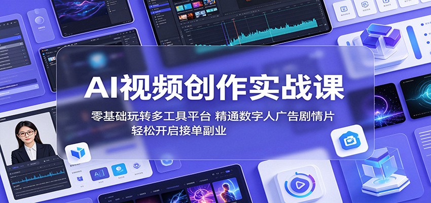 AI视频创作实战课：零基础玩转多工具平台，精通数字人广告、剧情片，轻松开启接单副业-项目资源网