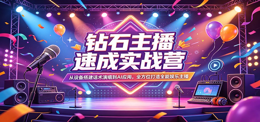 钻石主播速成实战营：从设备搭建话术演唱到AI应用，全方位打造全能娱乐主播-项目资源网