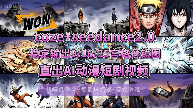 [COZE搭建教学]COZE+即梦Seedance 2.0稳定输出9-16-25宫格分镜图直出AI漫剧视频-项目资源网