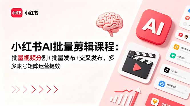 小红书AI批量剪辑课程：批量视频分割+批量发布+交叉发布，多账号矩阵运营提效-项目资源网