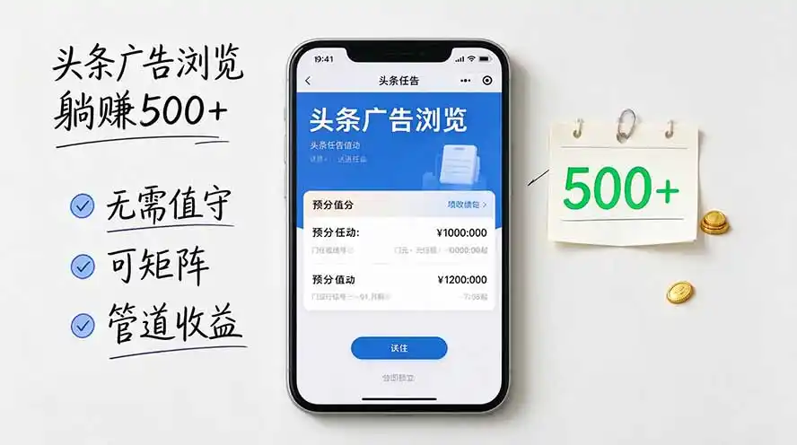 头条广告浏览躺赚500+无需值守，可矩阵并附有管道收益-项目资源网