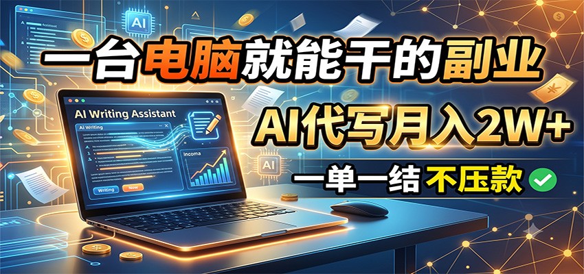 一台电脑就能干的副业，AI代写月入2W+，一单一结不压款-项目资源网