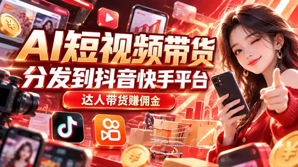 【AI短视频带货】分发到抖音快手平台,达人带货赚佣金-项目资源网