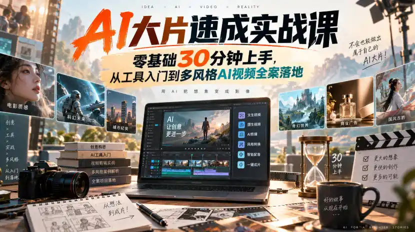 AI大片速成实战课|零基础30分钟上手,从工具入门到多风格AI视频全案落地-项目资源网