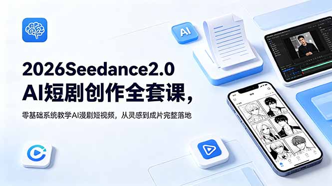 2026Seedance2.0AI短剧创作全套课，零基础系统教学AI漫剧短视频，从灵感到成片完整落地-项目资源网