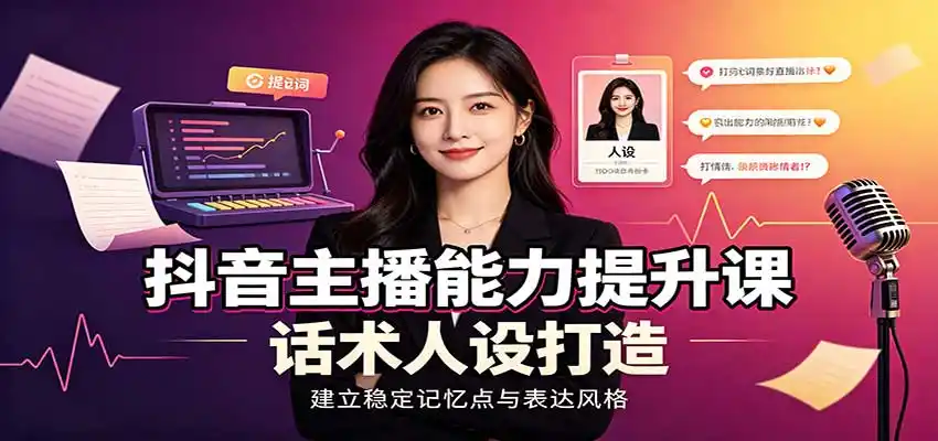 抖音主播能力提升课:账号底层逻辑,直播间搭建调试,话术人设打造全套教学-项目资源网