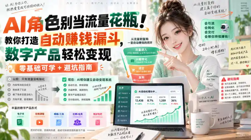 AI角色别当流量花瓶！教你打造自动賺钱漏斗，数字产品轻松变现(零基础可学+避坑指南)【原创双语字幕】-项目资源网