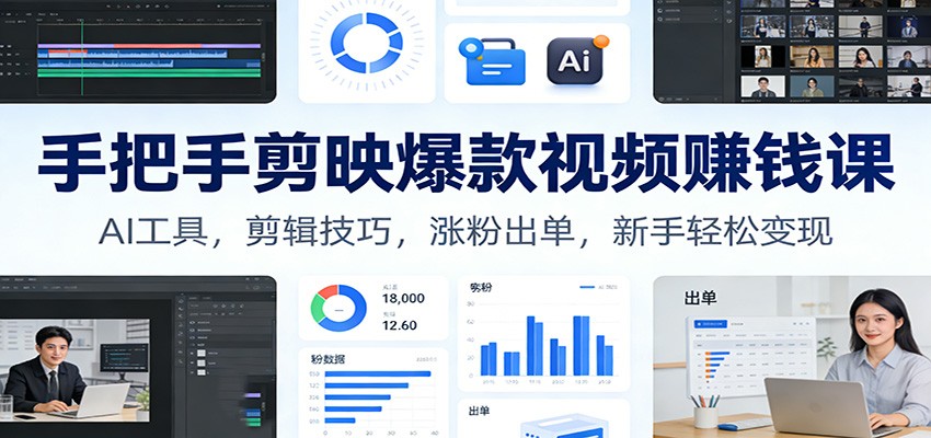 手把手剪映爆款视频赚钱课：AI工具，剪辑技巧，涨粉出单，新手轻松变现-项目资源网