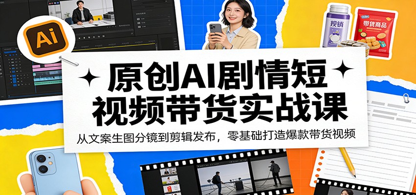 原创AI剧情短视频带货实战课：从文案生图分镜到剪辑发布，零基础打造爆款带货视频-项目资源网