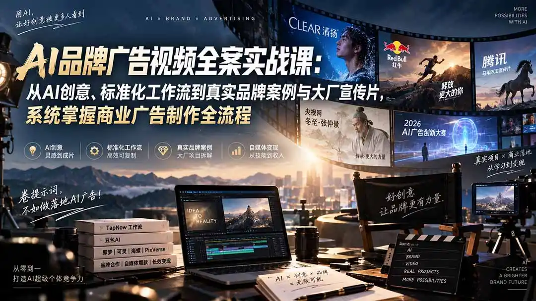 AI品牌广告视频全案实战课：从AI创意、标准化工作流到真实品牌案例与大厂宣传片，系统掌握商业广告制作全流程-项目资源网