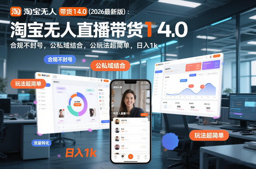 淘宝无人直播带货14.0(2026最新版):合规不封号,公私域结合,玩法超简单,日入1k+【揭秘】-项目资源网