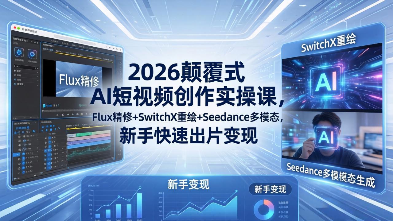 2026颠覆式 AI短视频创作课-5月更新,Flux精修+SwitchX重绘+Seedance多模态,新手快速出片变现-项目资源网