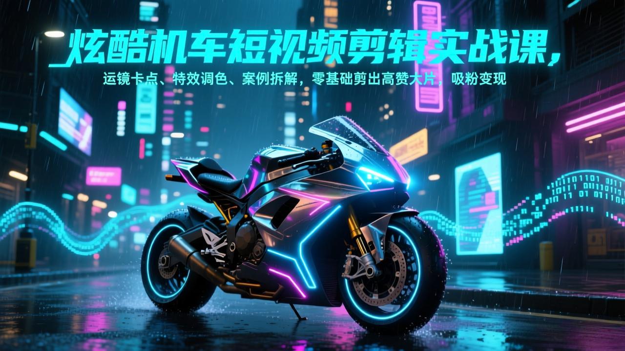 炫酷机车短视频剪辑实战课，运镜卡点、特效调色、案例拆解，零基础剪出高赞大片，吸粉变现-项目资源网